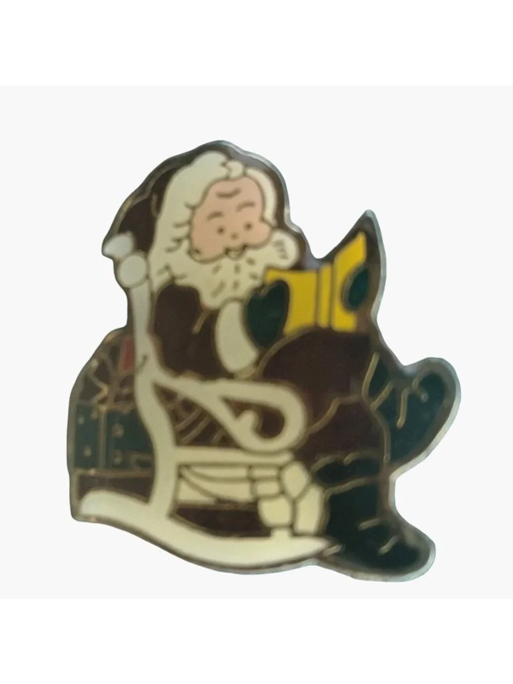 Santa Claus Christmas Pin Brooch Rocking Chair Reading Storytime Holiday Jewelry